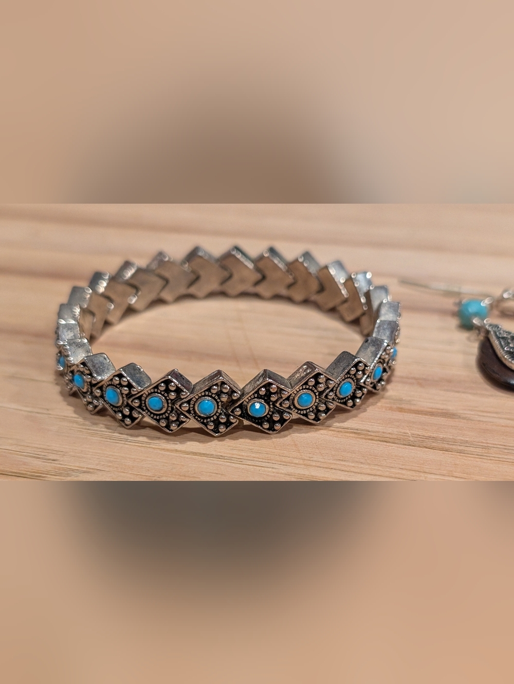 Turquoise Accent Silver-Tone Stretch Bracelet And Earrings Set